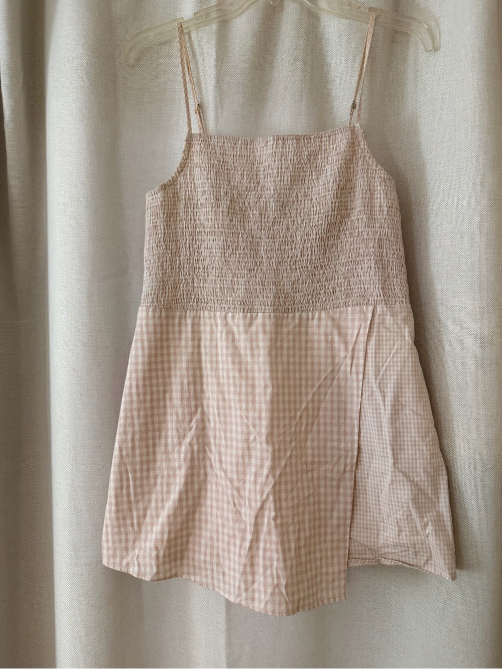 Urban Outfitters Light Pink Gingham Smocked jumpsuit